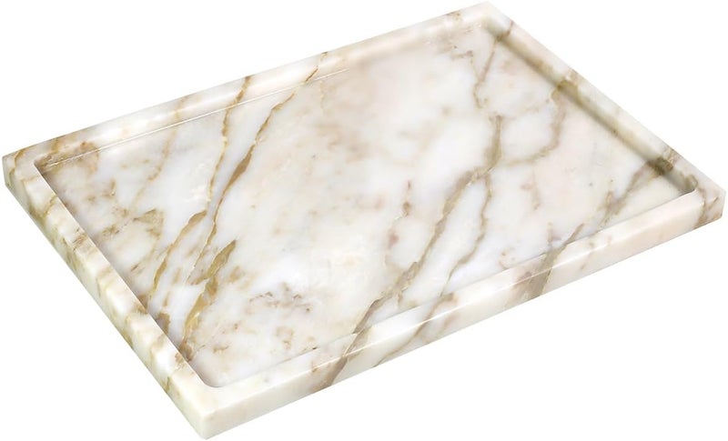 Future stone 100% Natural Marble Serving Tray Luxury Marble Storage Tray for Home Decor Stone Tray for Bathroom/Kitchen/Vanity/Dresser,Plate Holder for Tissues, Candles, Towel - Image 1